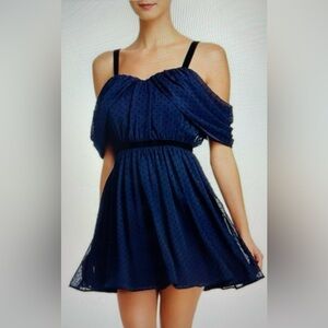 Aqua navy blue/ black off the shoulder mini dress.